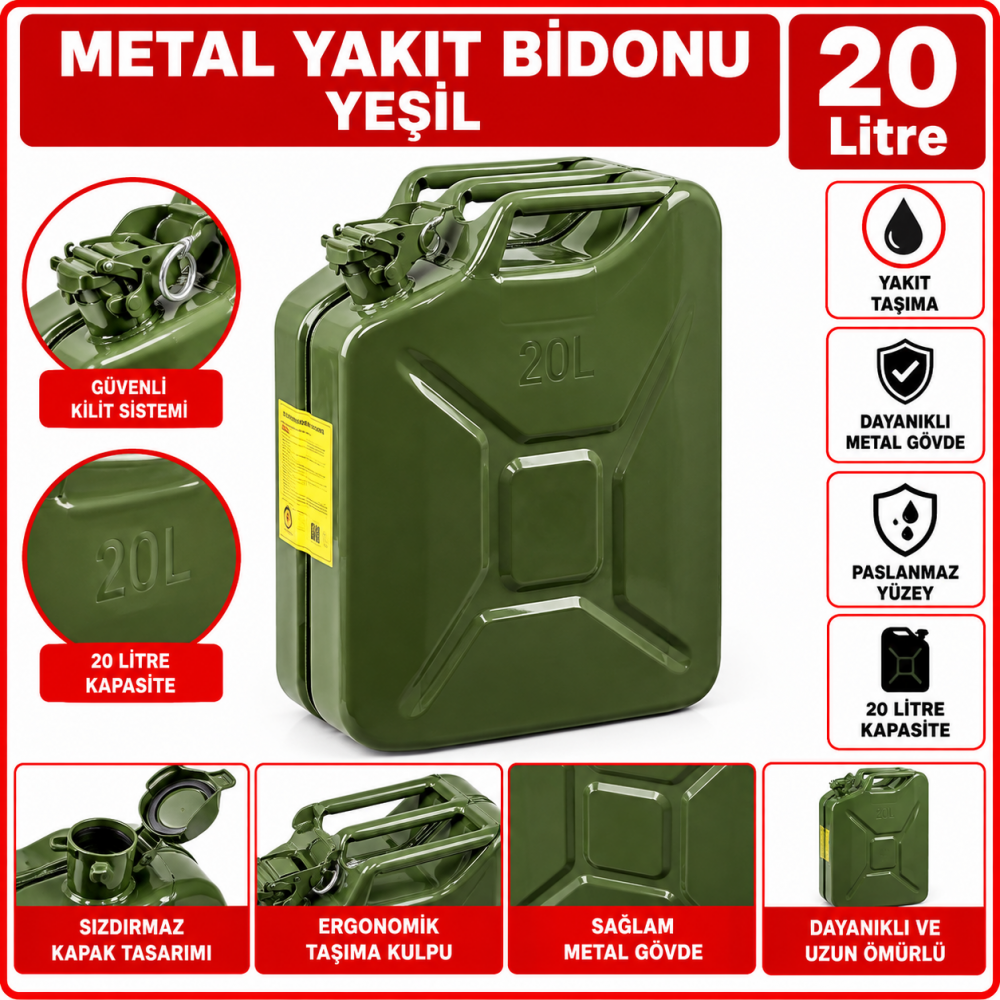  Metal Yakıt Bidonu Yeşil 20Lt